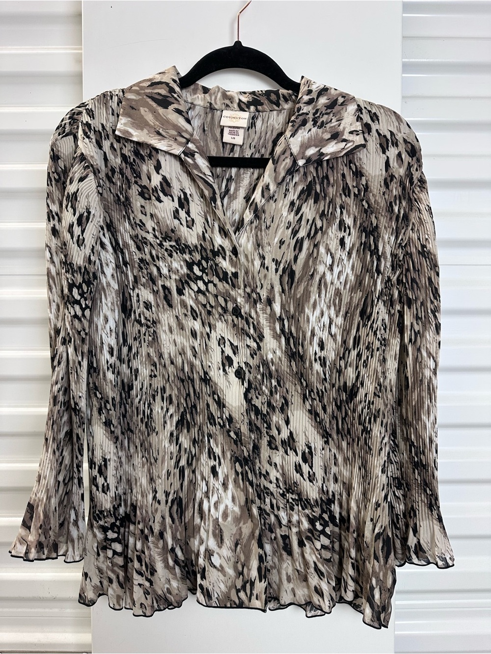 Covington Pleated Animal-Print Blouse - Taupe/Black